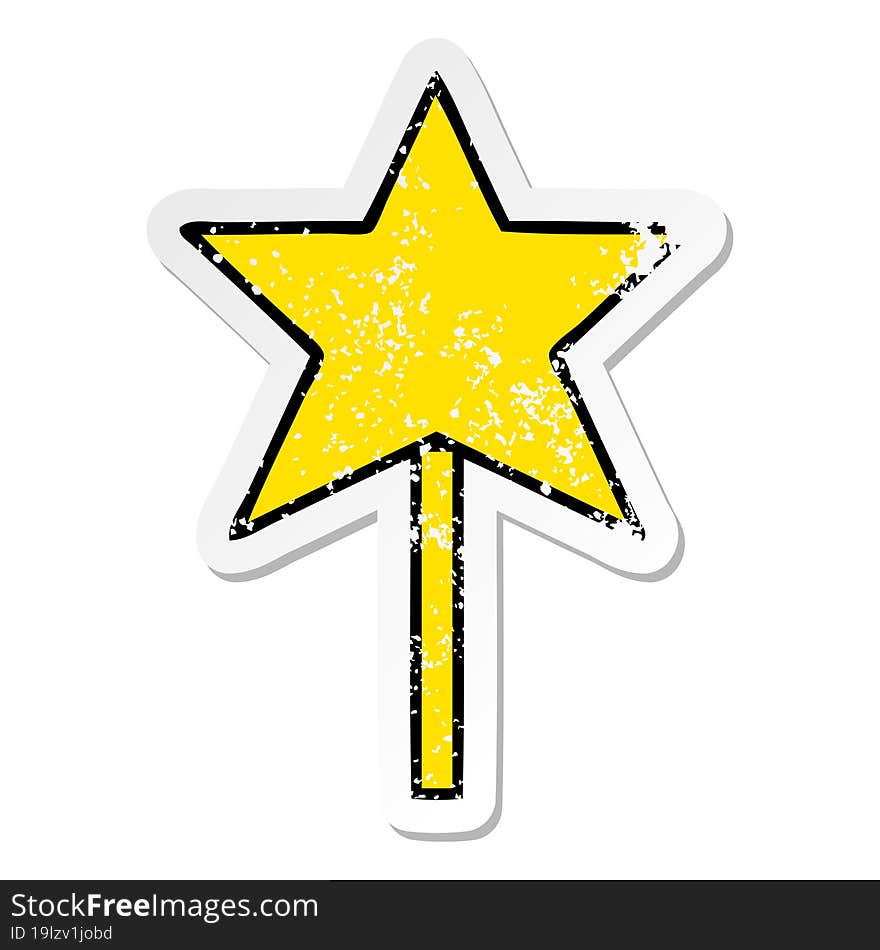 distressed sticker of a cute cartoon star wand