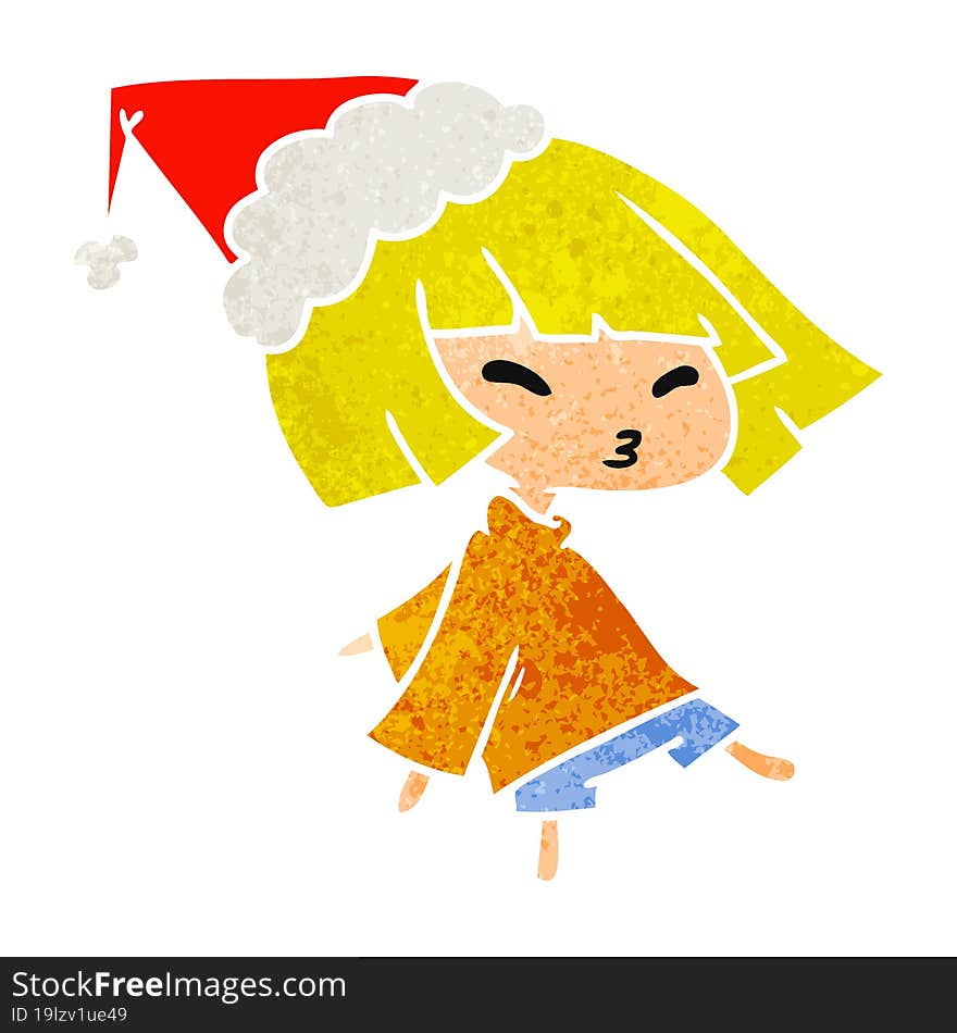 hand drawn christmas retro cartoon of kawaii girl