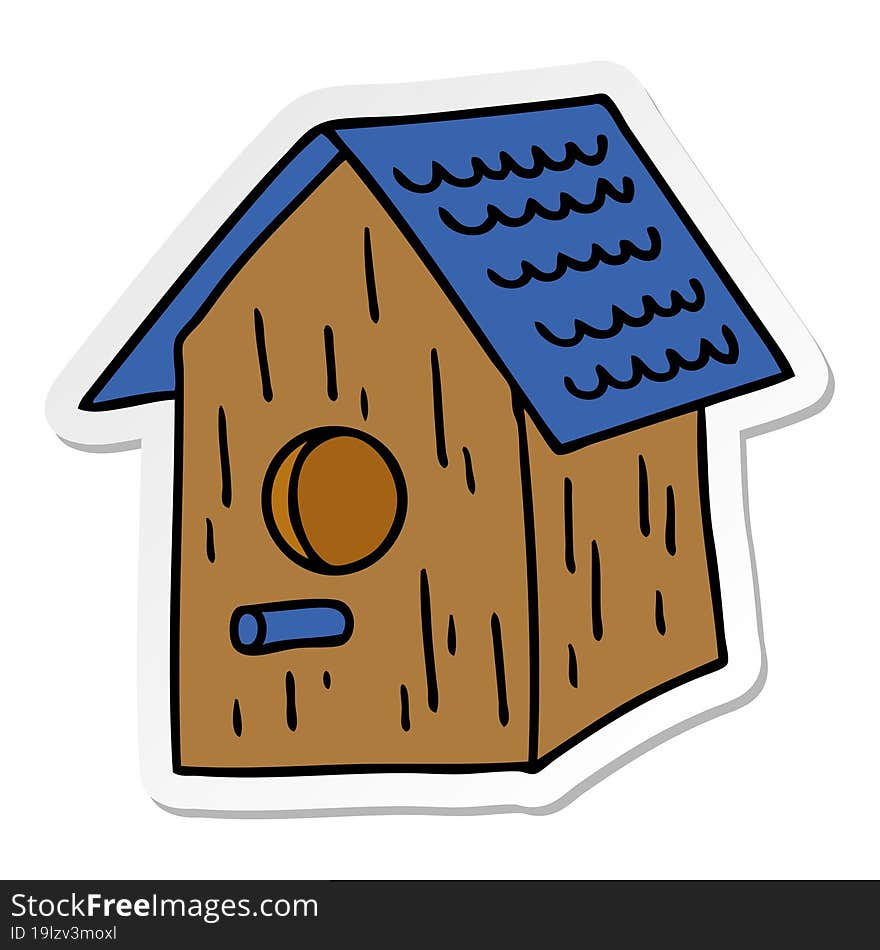 hand drawn sticker cartoon doodle of a wooden bird house