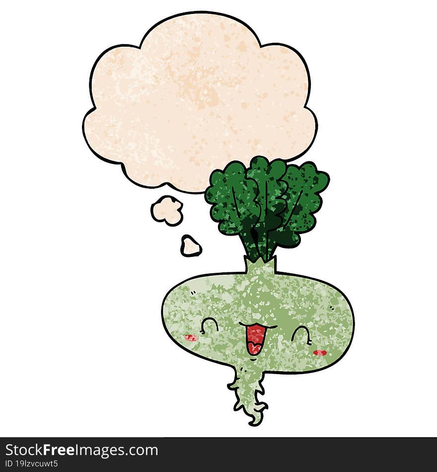 cartoon turnip with thought bubble in grunge texture style. cartoon turnip with thought bubble in grunge texture style