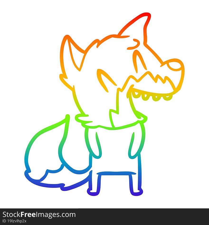 Rainbow Gradient Line Drawing Laughing Fox Cartoon