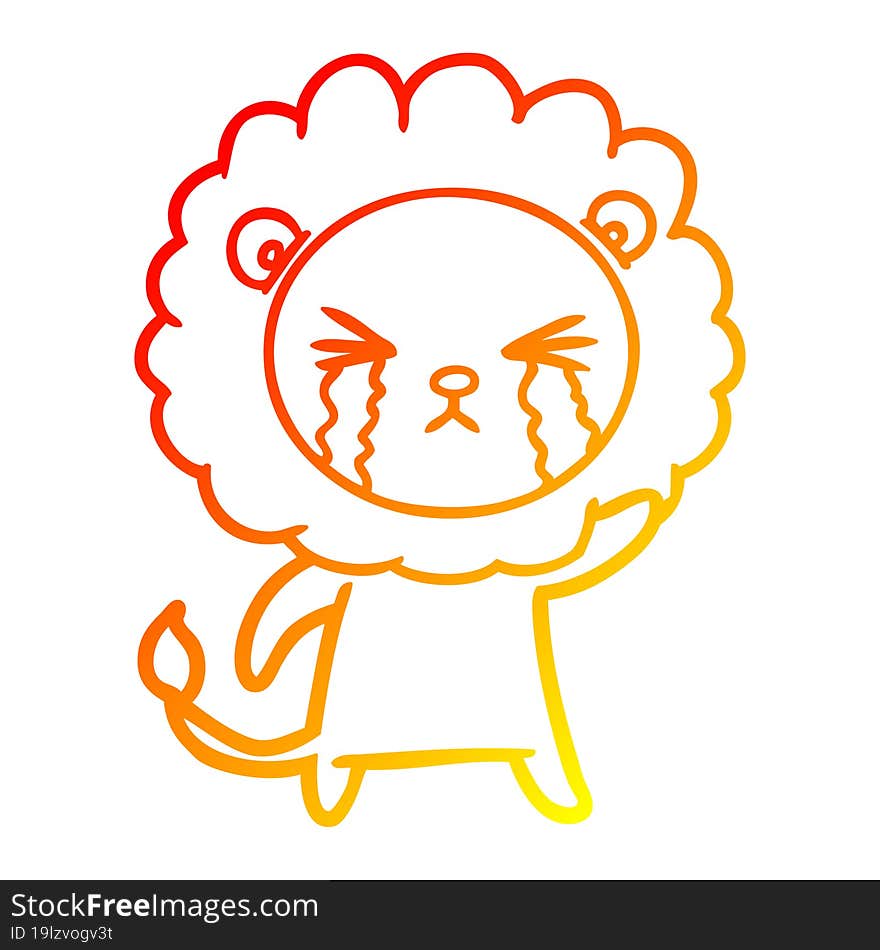 warm gradient line drawing cartoon crying lion