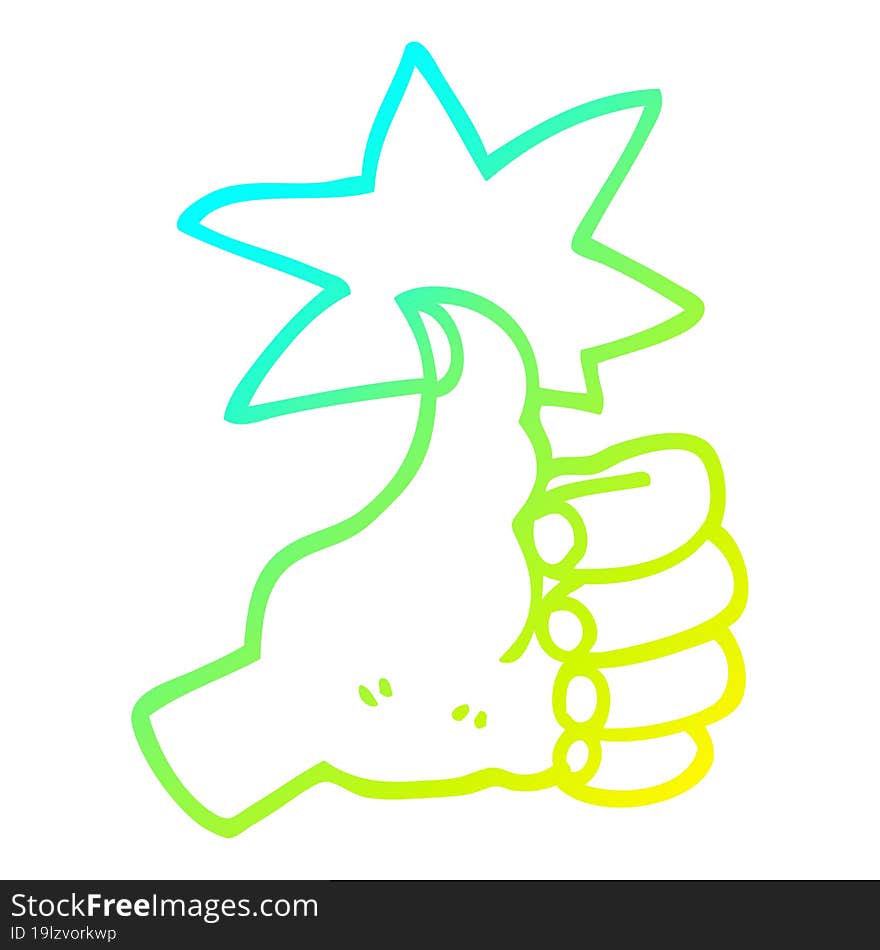 cold gradient line drawing of a cartoon thumbs up symbol