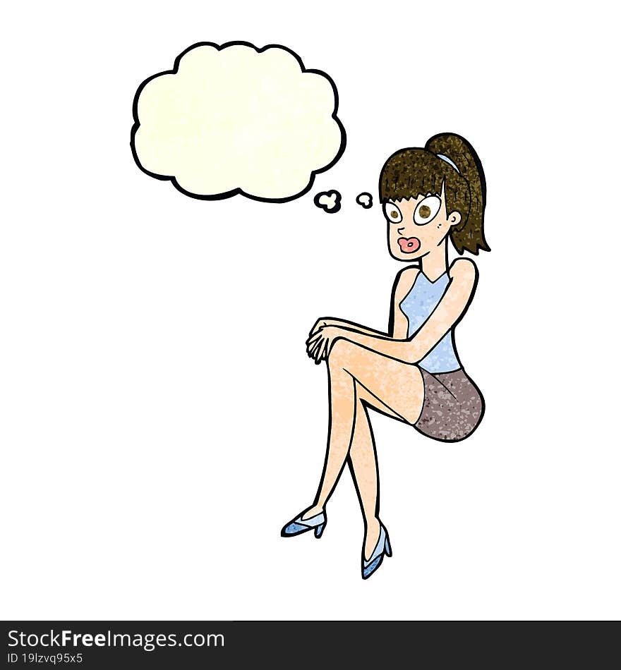 cartoon pretty woman with thought bubble