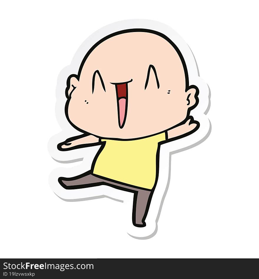 sticker of a happy cartoon bald man