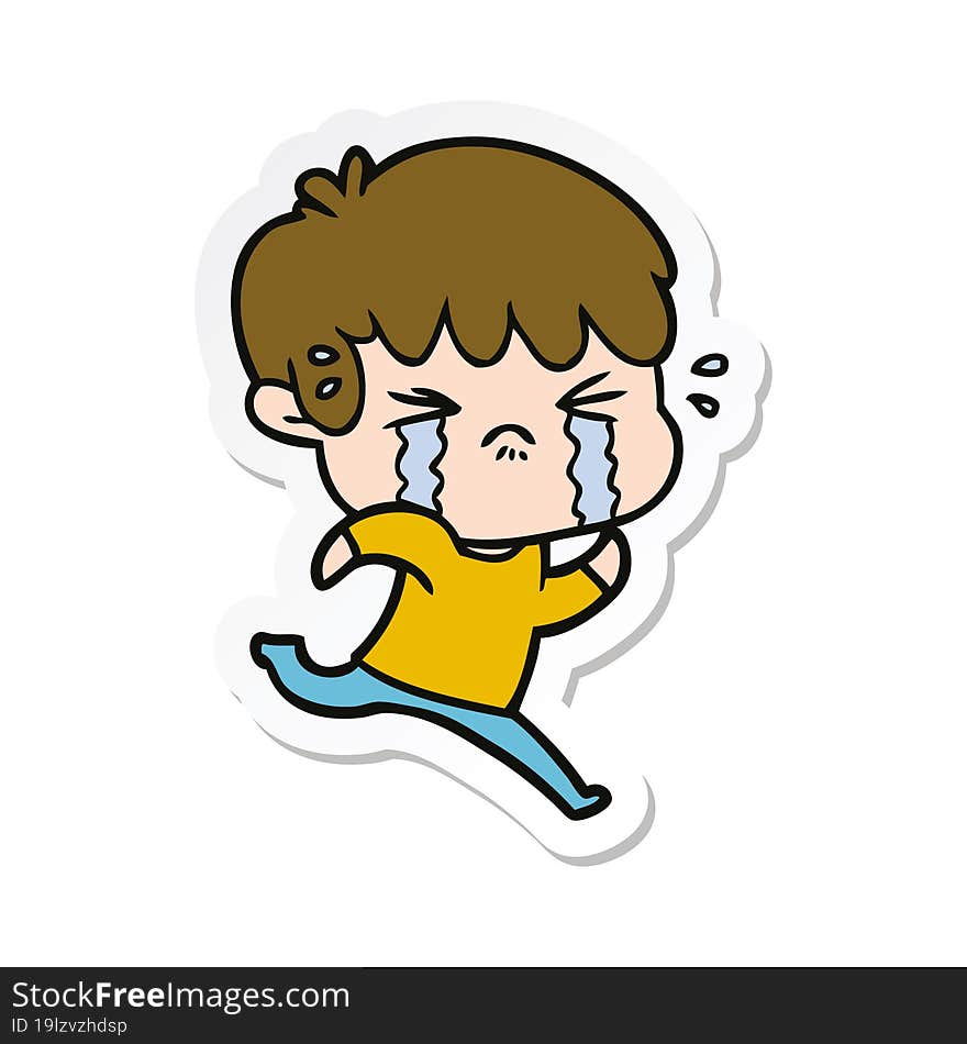 sticker of a cartoon boy crying