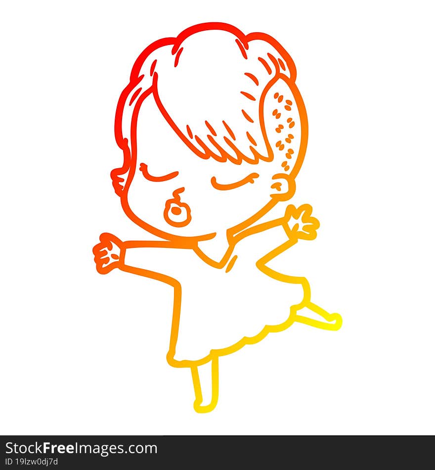 warm gradient line drawing cartoon pretty hipster girl