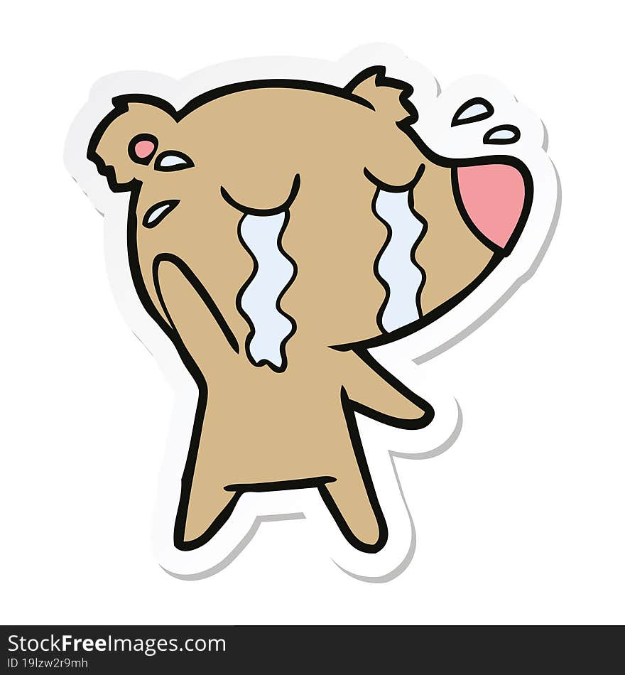 Sticker Of A Cartoon Crying Bear