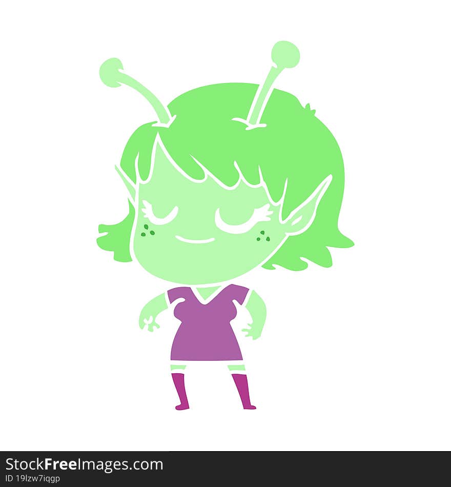 smiling alien girl flat color style cartoon