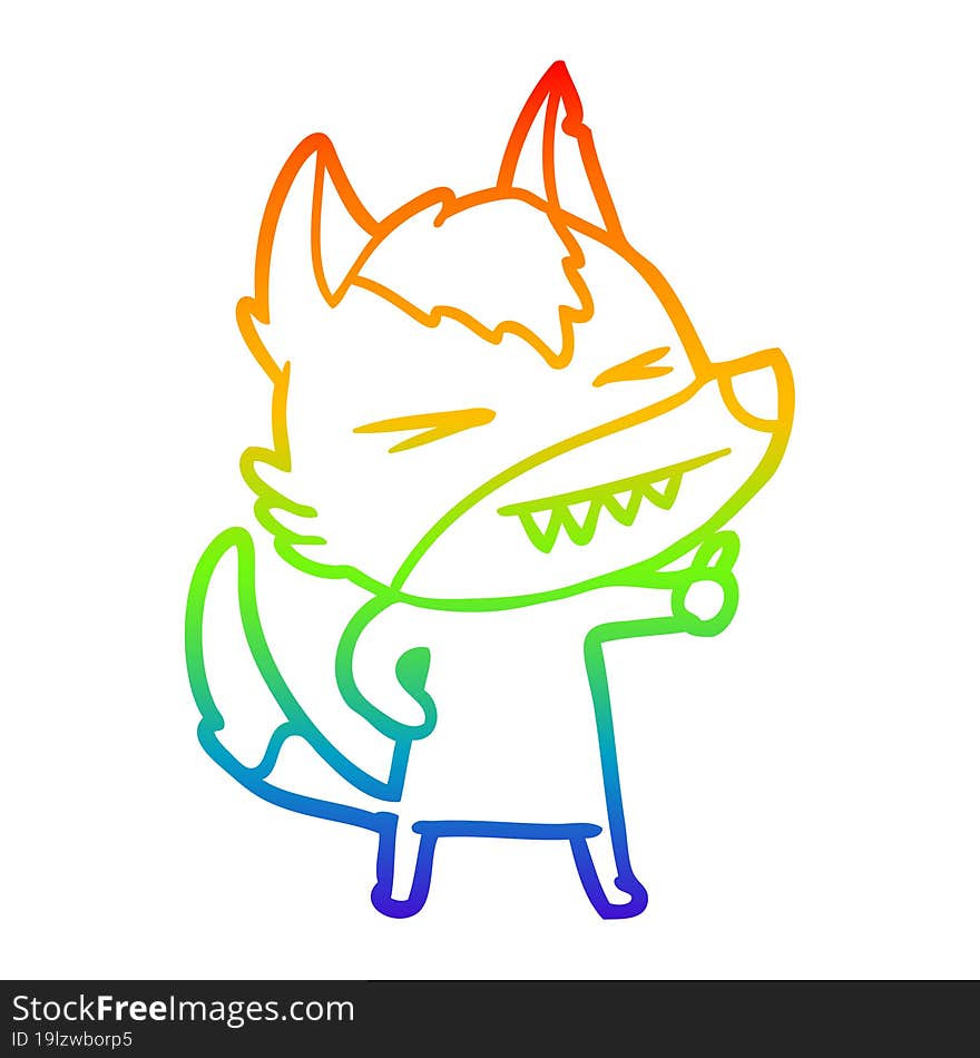 rainbow gradient line drawing of a angry wolf cartoon