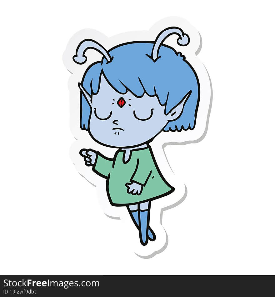 sticker of a cartoon alien girl