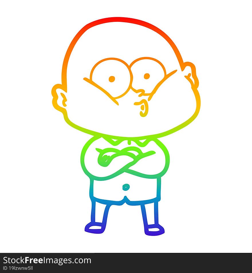 Rainbow Gradient Line Drawing Cartoon Bald Man Staring