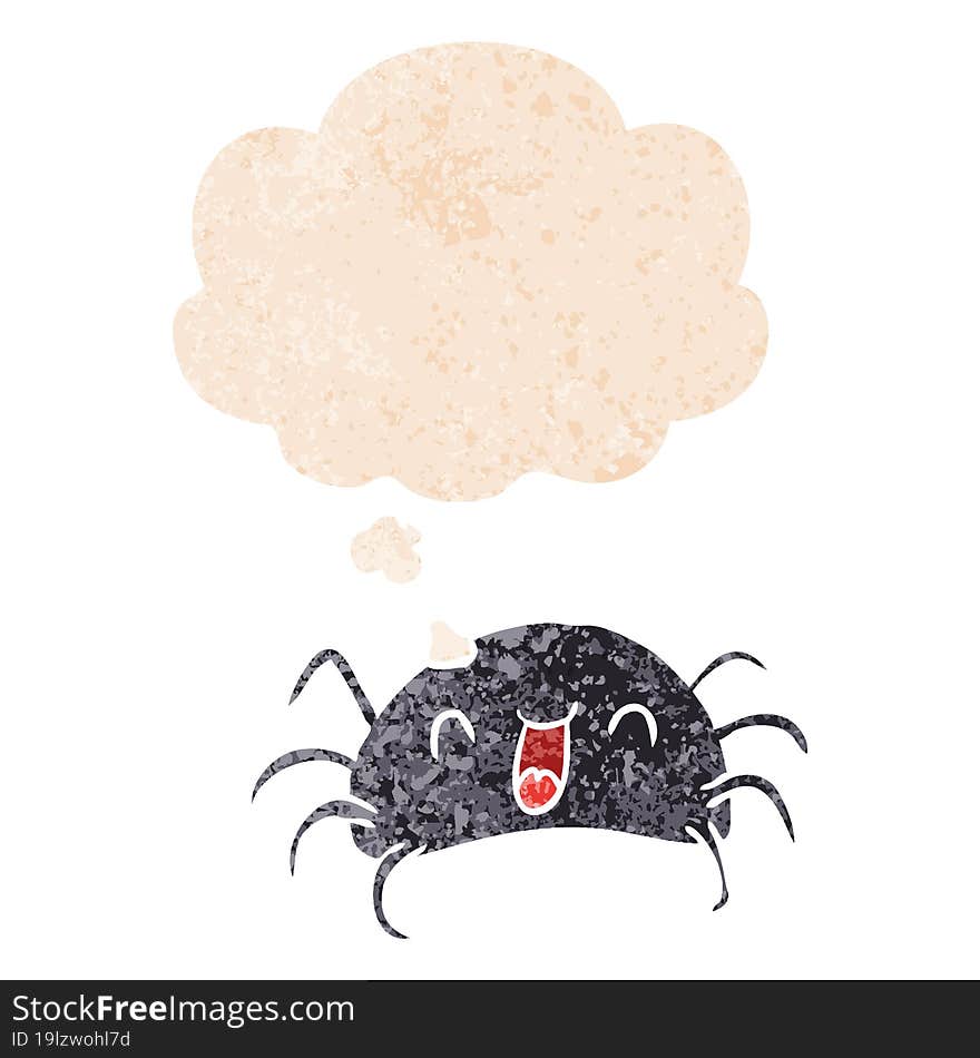 cartoon spider and thought bubble in retro textured style