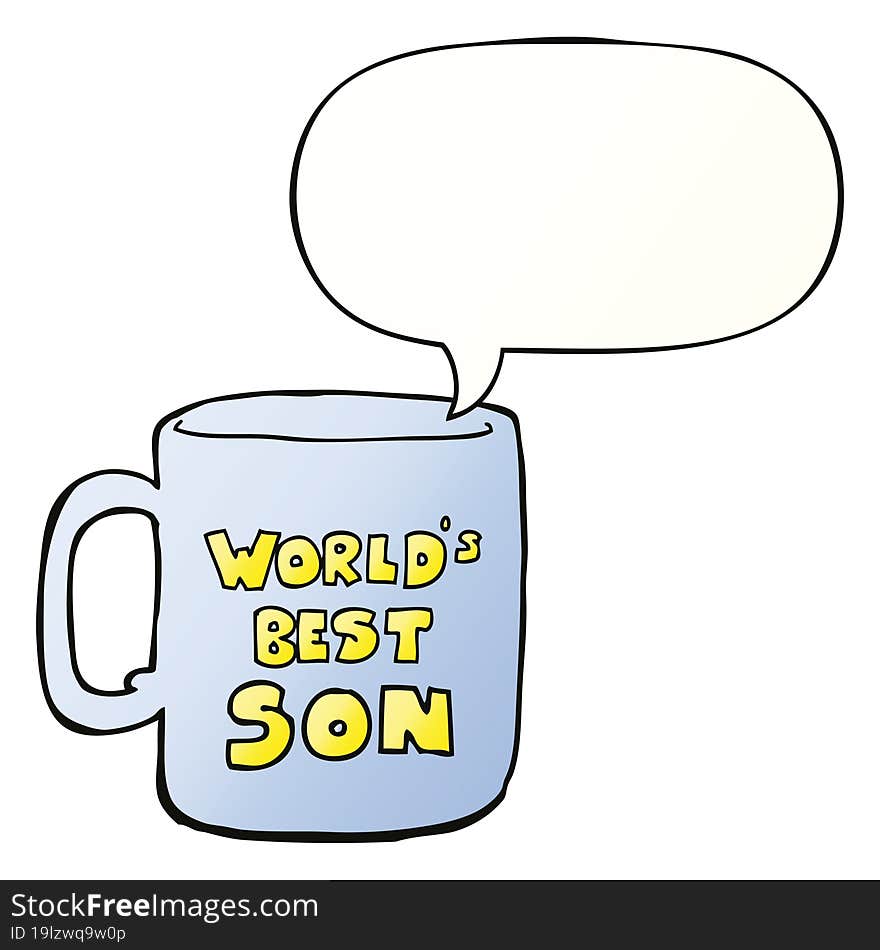 worlds best son mug and speech bubble in smooth gradient style