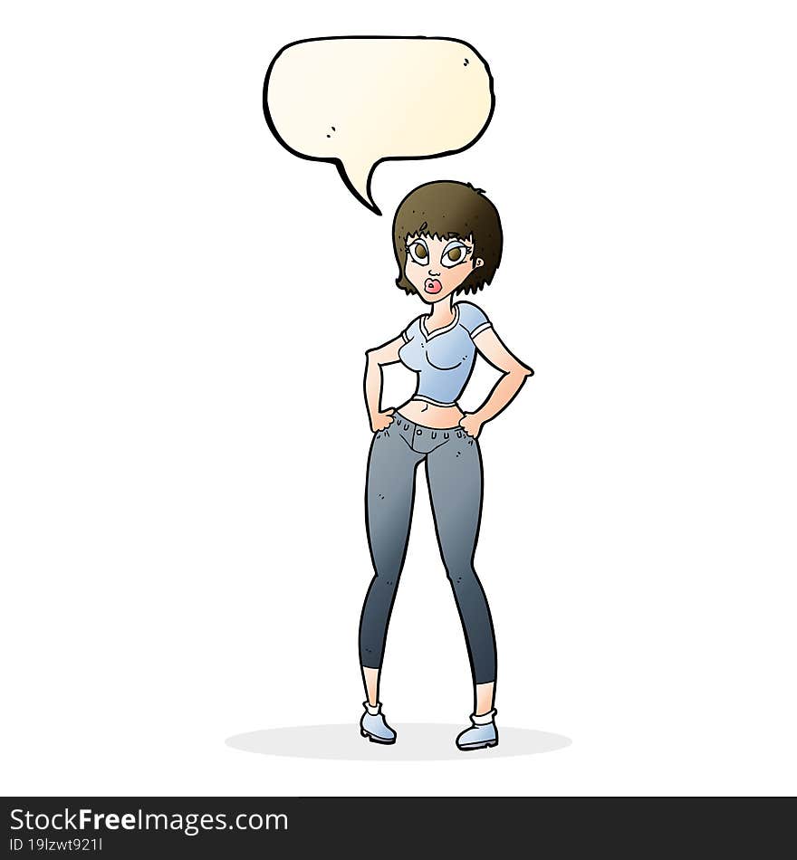 cartoon pretty woman with speech bubble