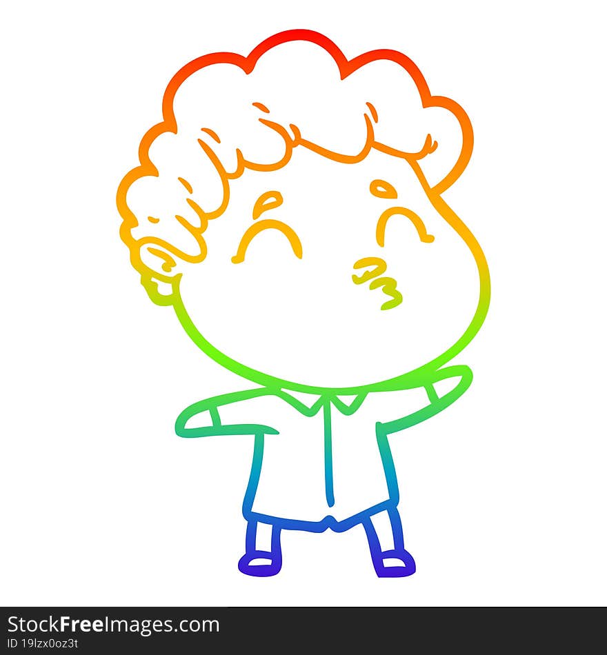 rainbow gradient line drawing cartoon man pouting