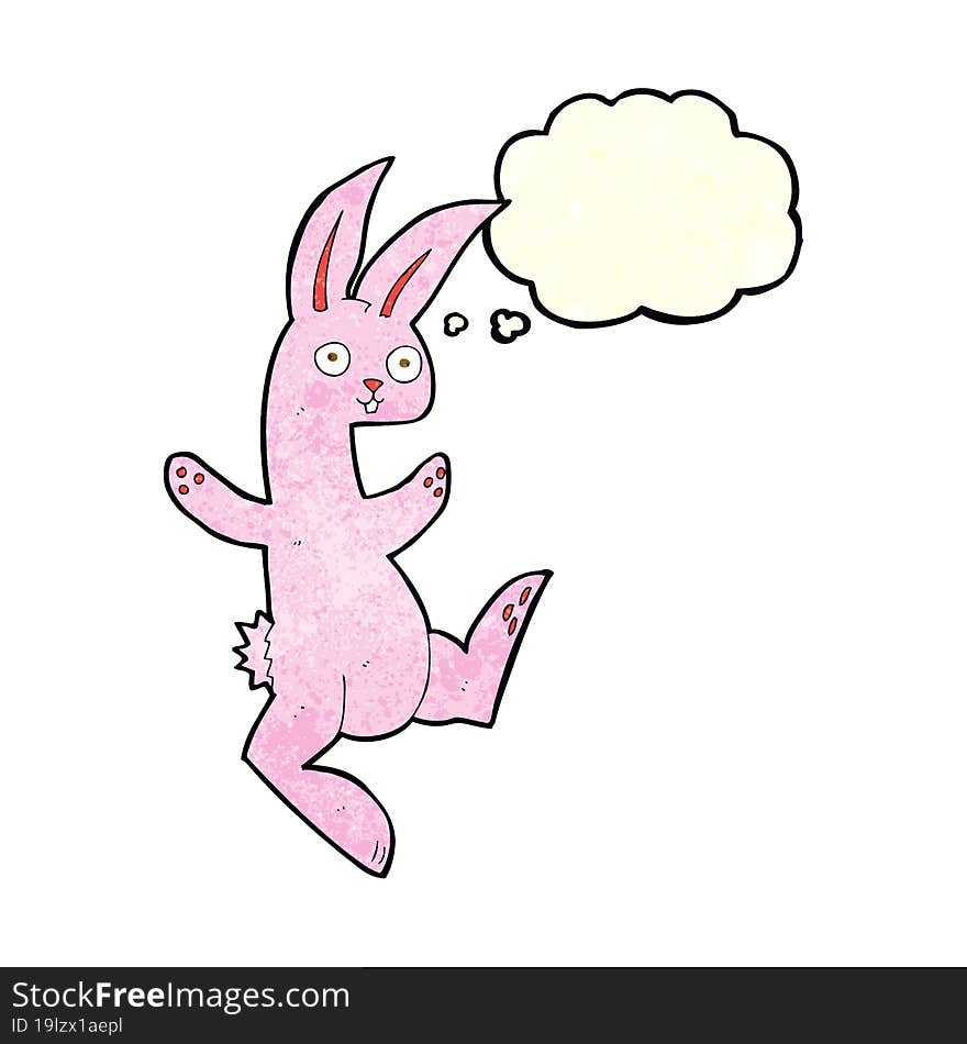 funny cartoon pink rabbit with thought bubble