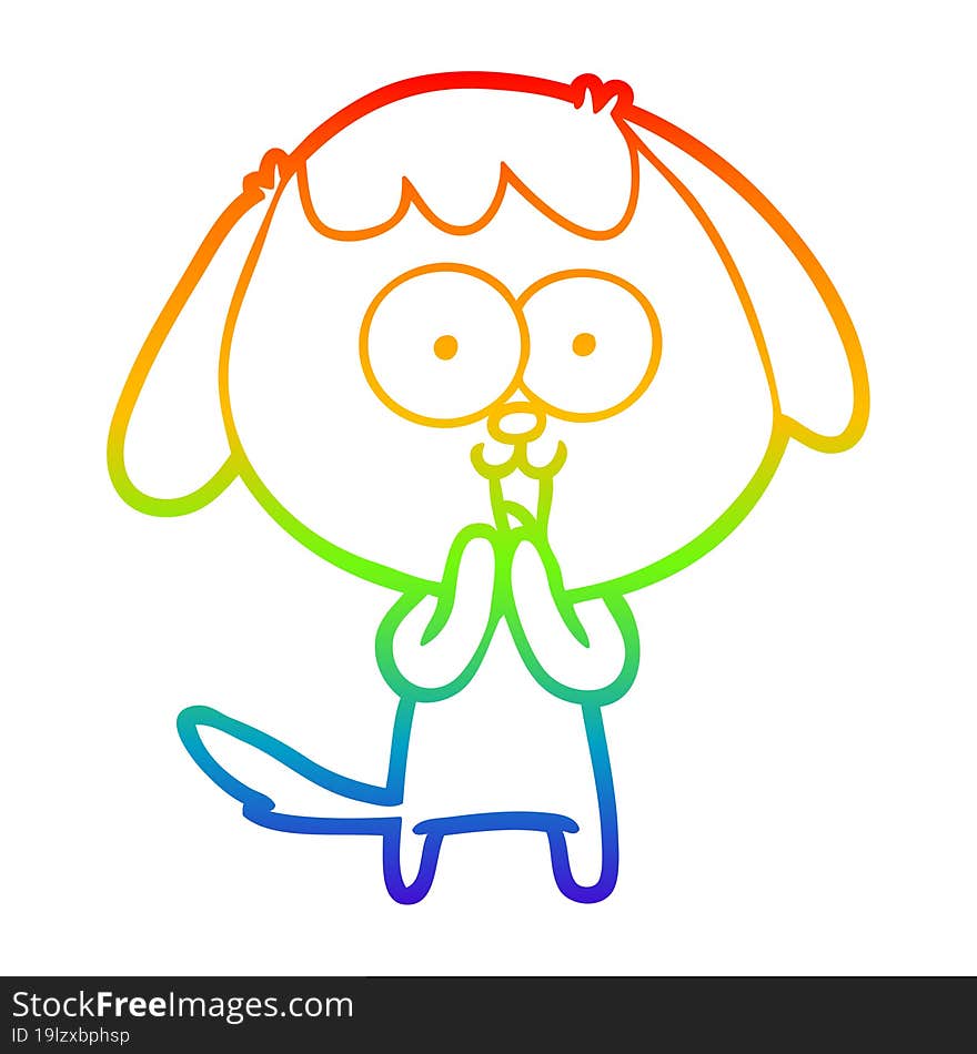 rainbow gradient line drawing of a cute cartoon dog