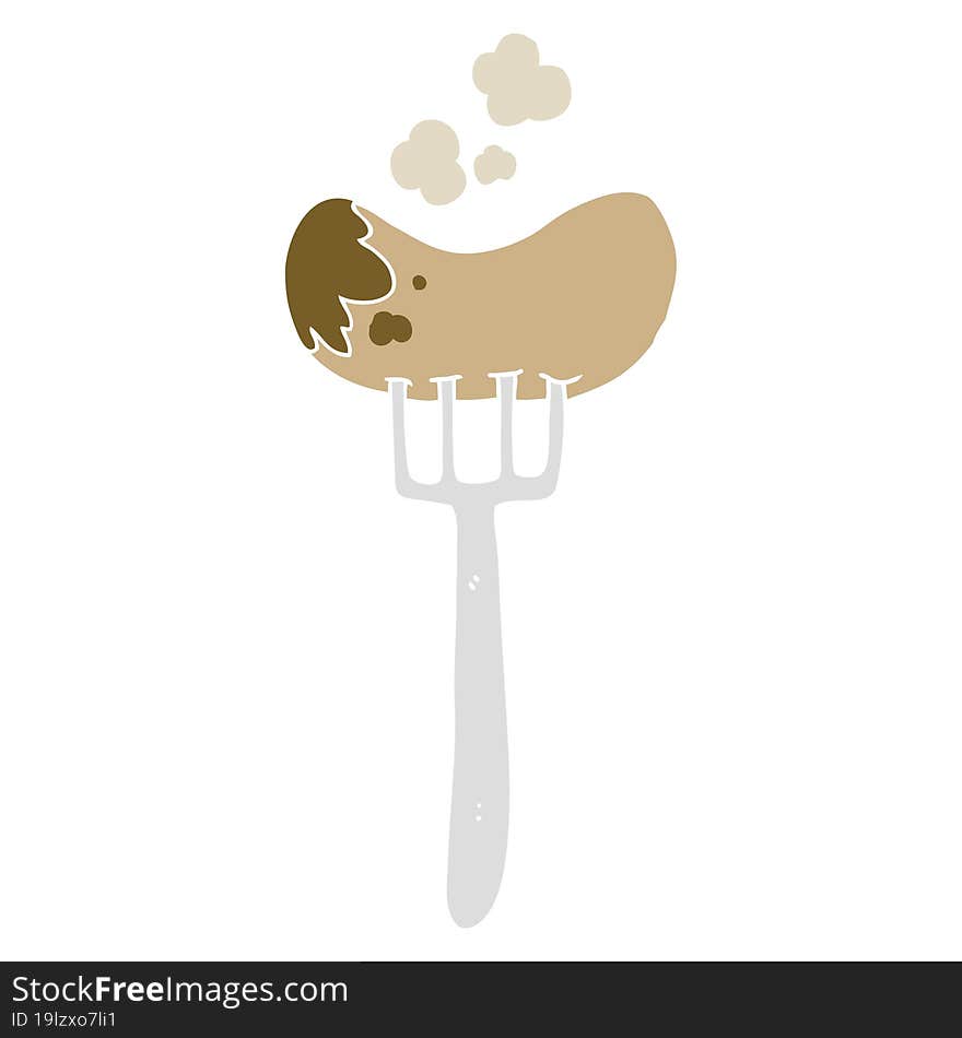 flat color style cartoon sausage and fork