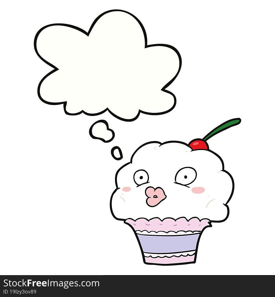 cartoon cupcake with thought bubble. cartoon cupcake with thought bubble