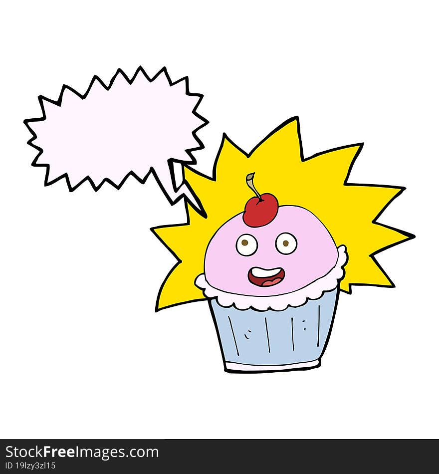 cartoon cupcake with speech bubble