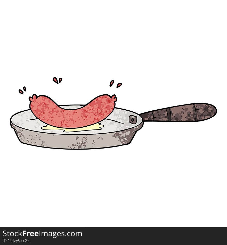 cartoon frying sausage. cartoon frying sausage