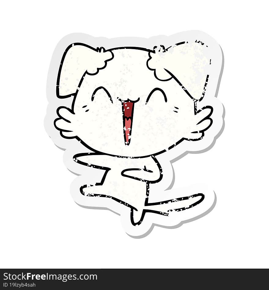 distressed sticker of a happy dancing dog cartoon