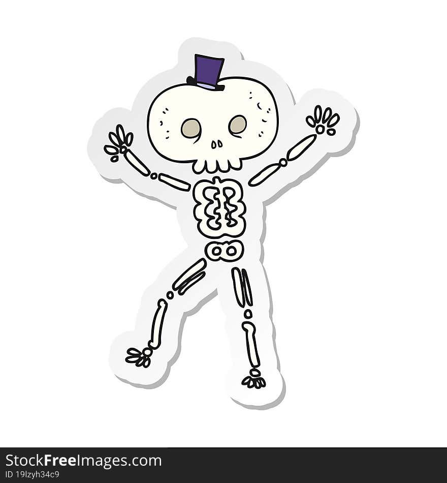 sticker of a cartoon dancing skeleton