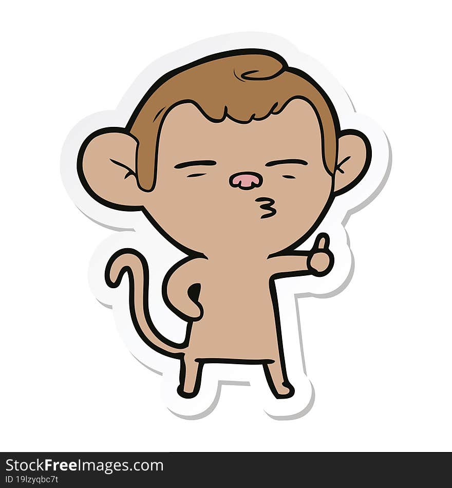 Sticker Of A Cartoon Suspicious Monkey