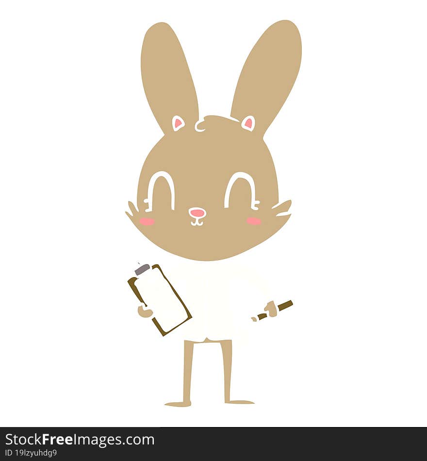 cute flat color style cartoon rabbit with clipboard