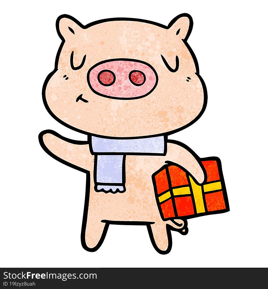 cartoon christmas pig. cartoon christmas pig