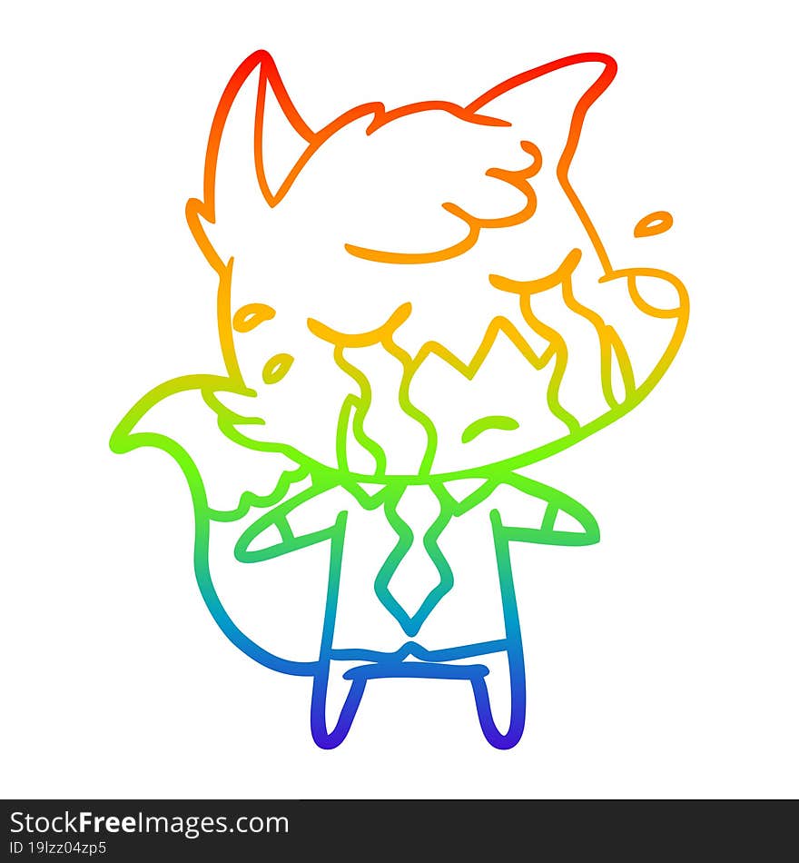 rainbow gradient line drawing crying business fox cartoon