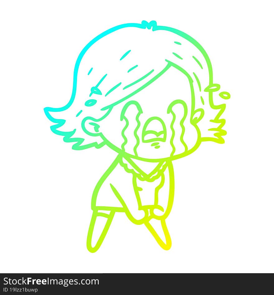 cold gradient line drawing cartoon woman crying