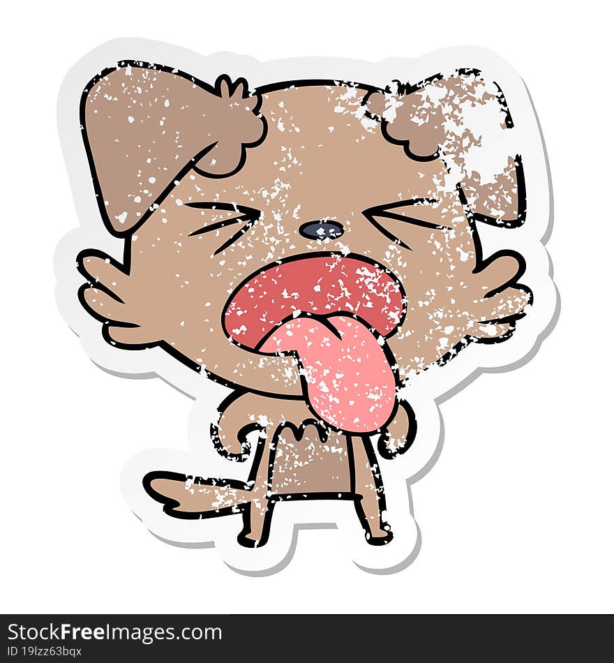 distressed sticker of a cartoon disgusted dog