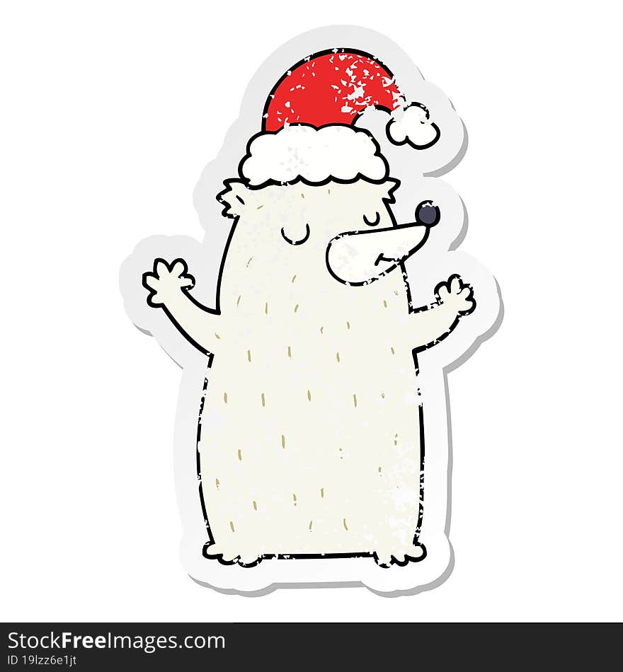 Distressed Sticker Of A Cute Cartoon Christmas Bear