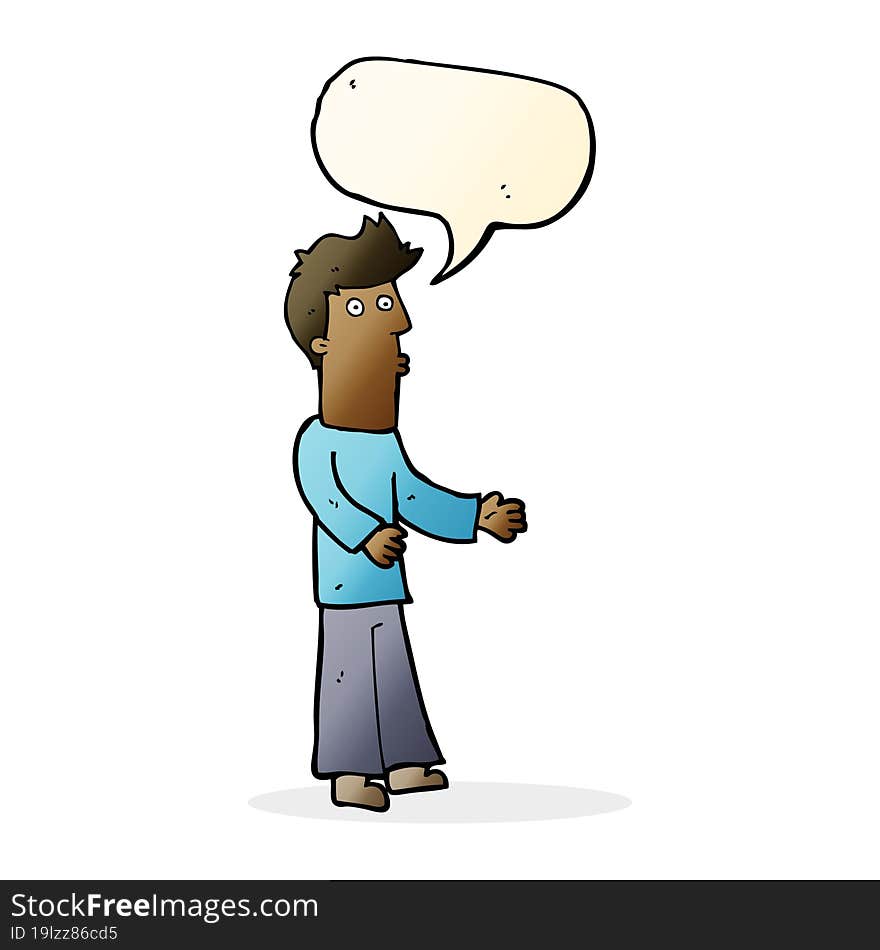 cartoon man explaining with speech bubble