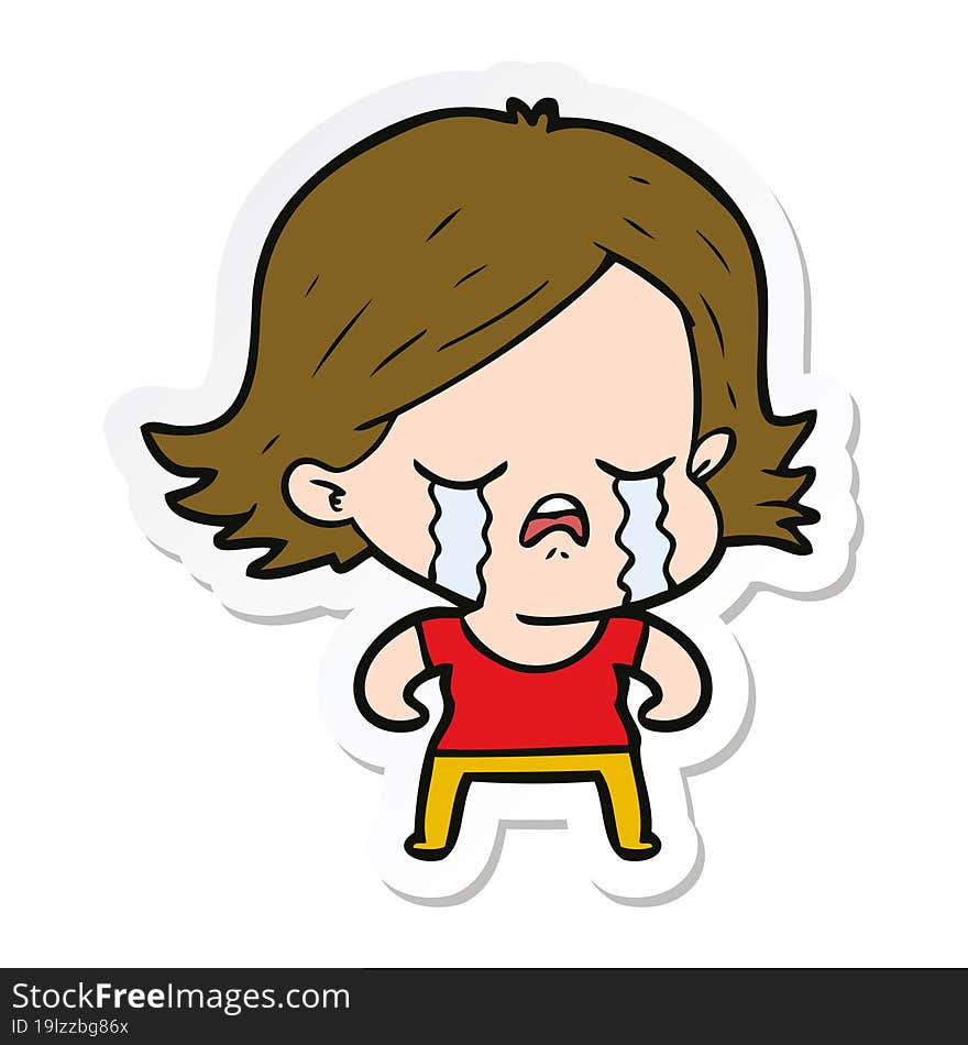 sticker of a cartoon girl crying