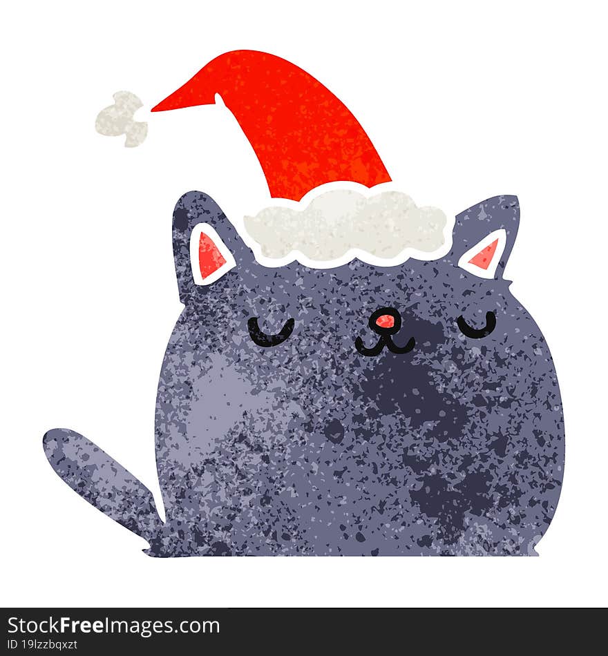 hand drawn christmas retro cartoon of kawaii cat