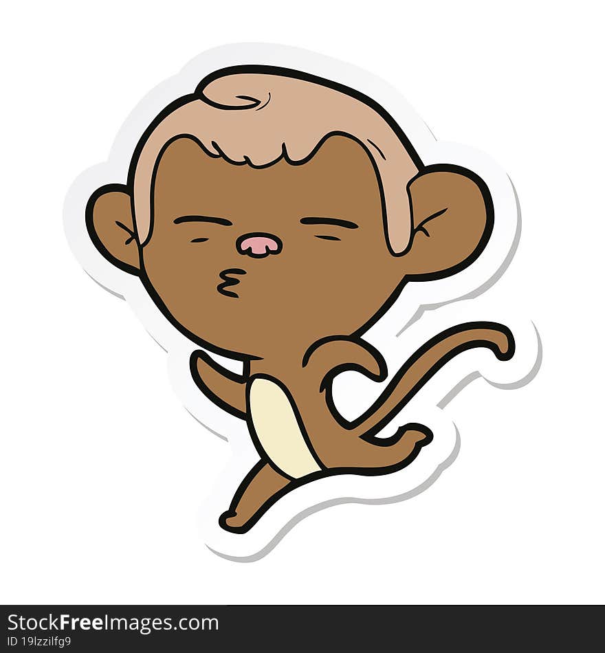 sticker of a cartoon suspicious monkey