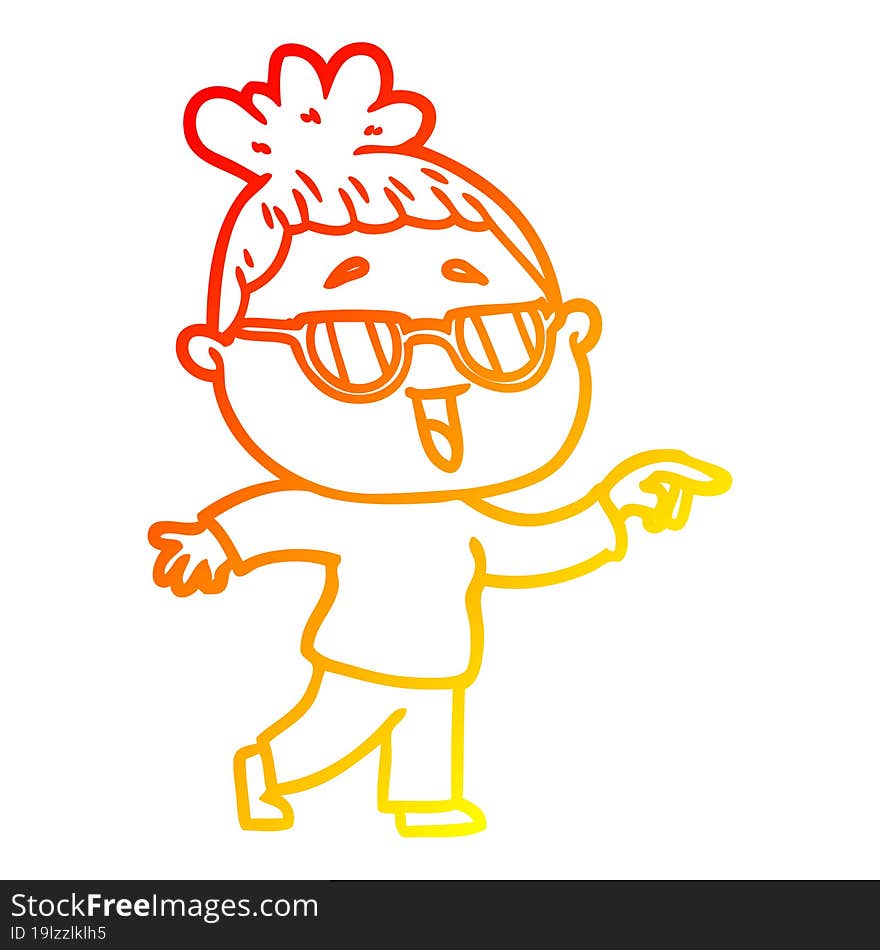 warm gradient line drawing cartoon happy woman wearing spectacles