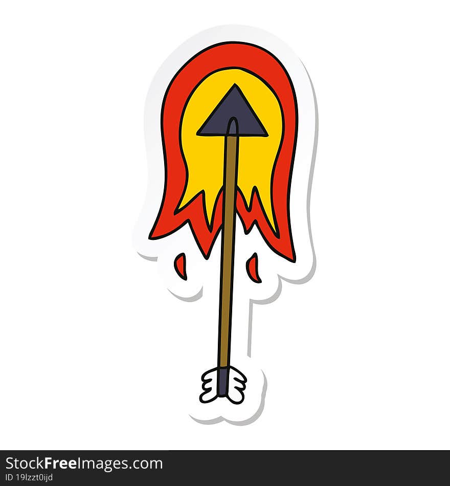 sticker of a quirky hand drawn cartoon burning arrow