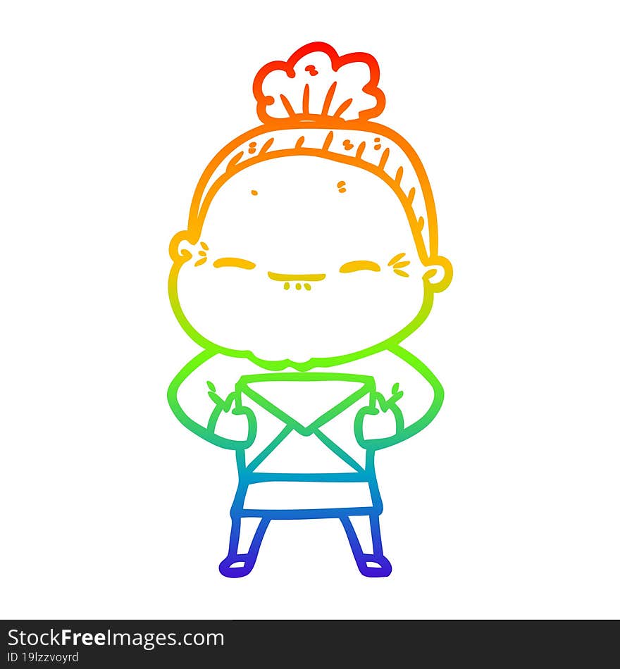 rainbow gradient line drawing cartoon peaceful old woman