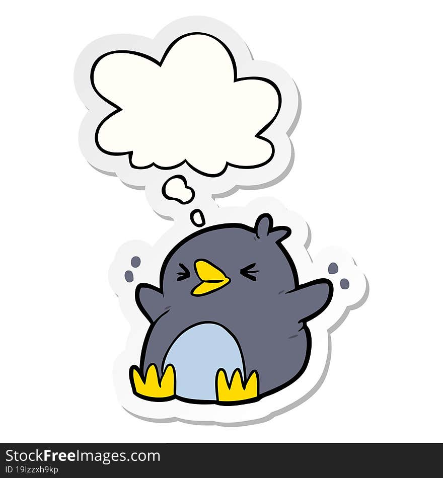 cartoon penguin and thought bubble as a printed sticker