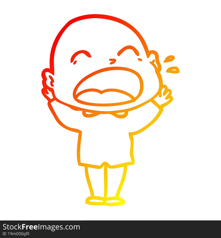 warm gradient line drawing cartoon shouting bald man