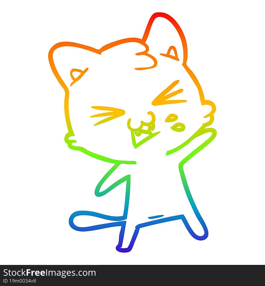 rainbow gradient line drawing cartoon cat hissing