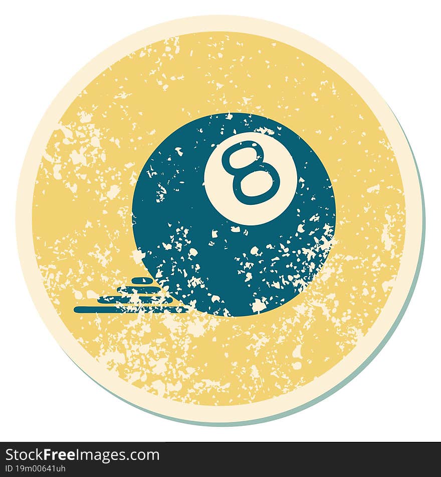 distressed sticker tattoo style icon of a 8 ball