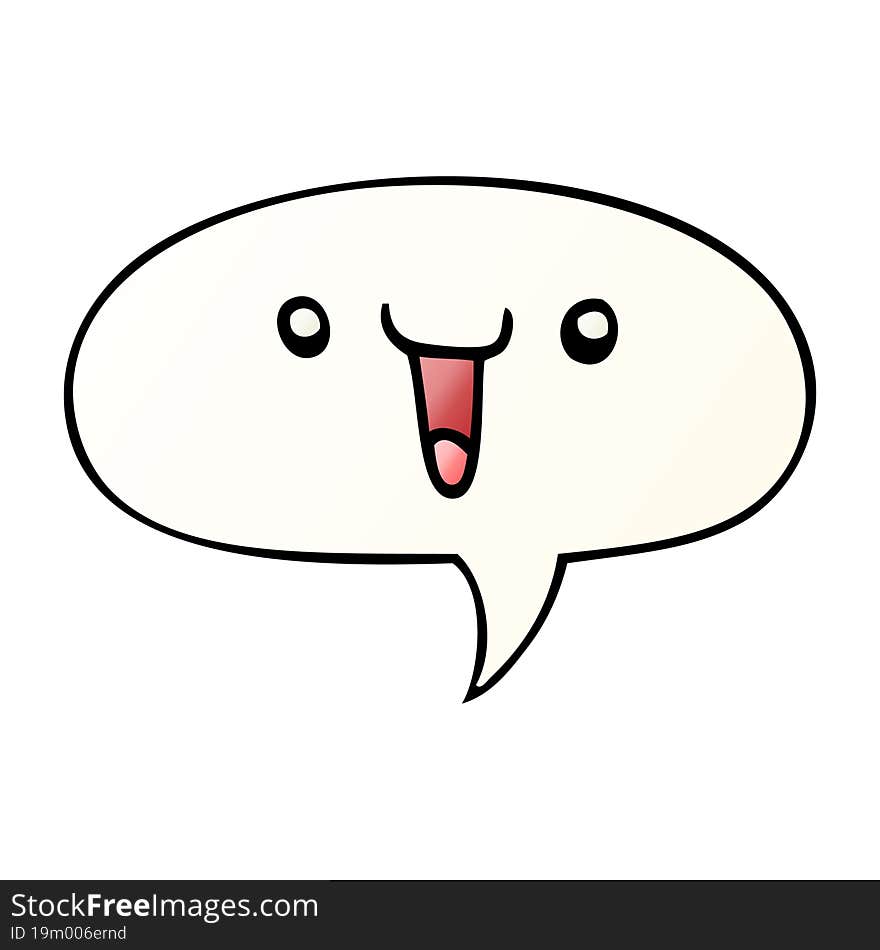 cute happy cartoon face and speech bubble in smooth gradient style