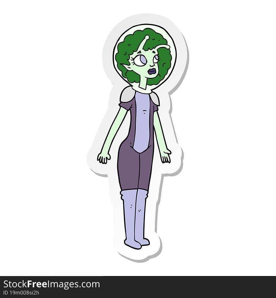 sticker of a cartoon alien space girl