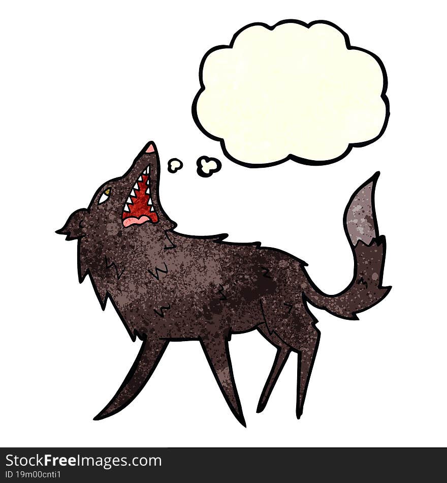 cartoon snapping wolf with thought bubble