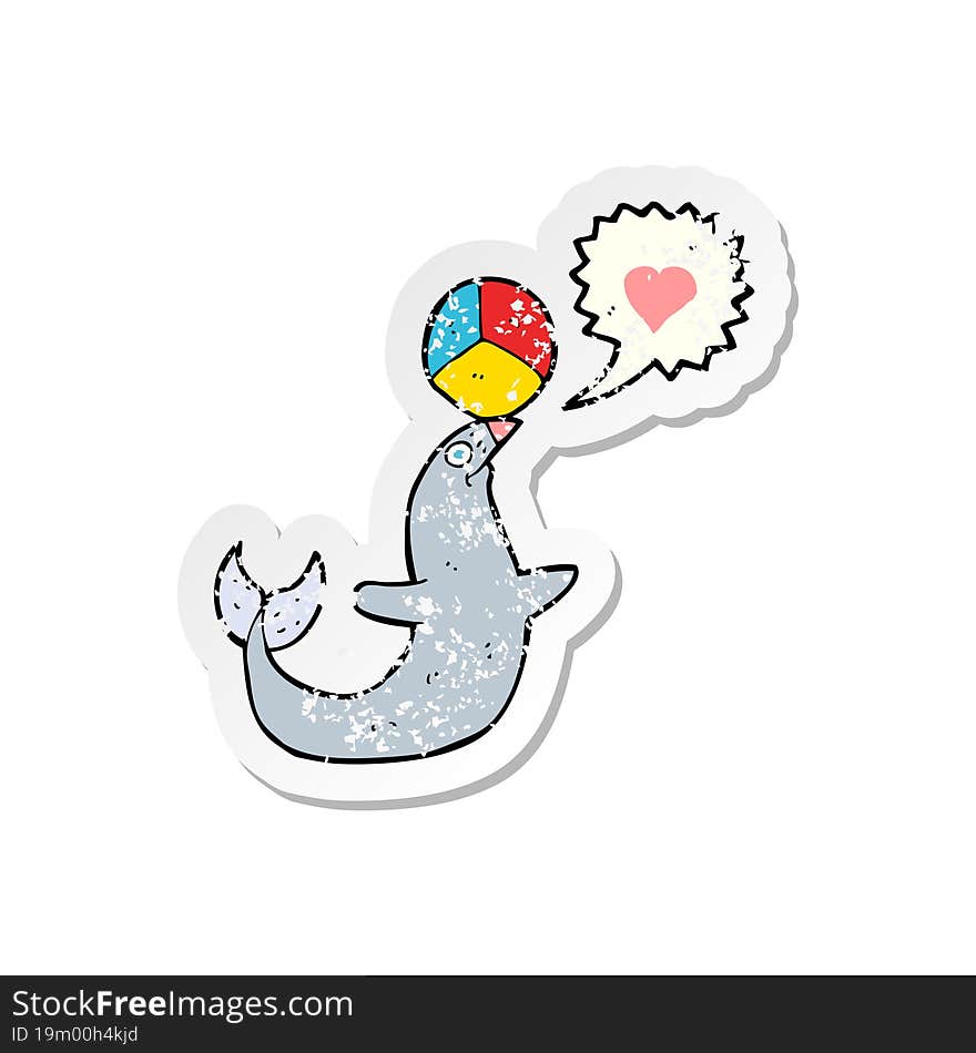 retro distressed sticker of a cartoon seal with ball